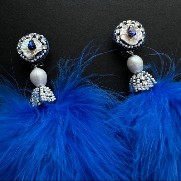 Ranjana Khan cobalt pom marabou feather earrings - Picture 9 of 12